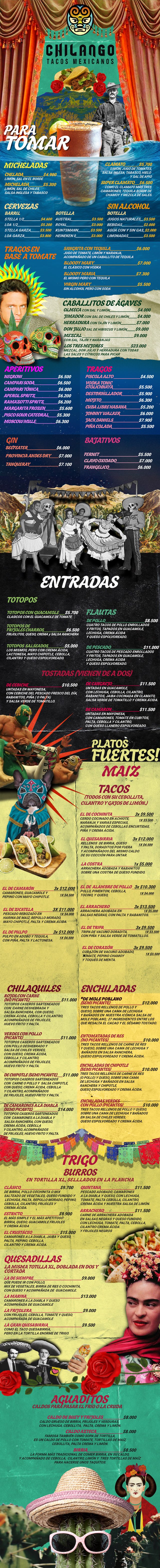 Carta Chilango Tacos Mexicanos 2025 — Menú completo
